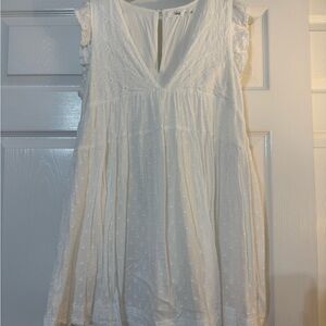 White Mini Dress with Ruffle Sleeves